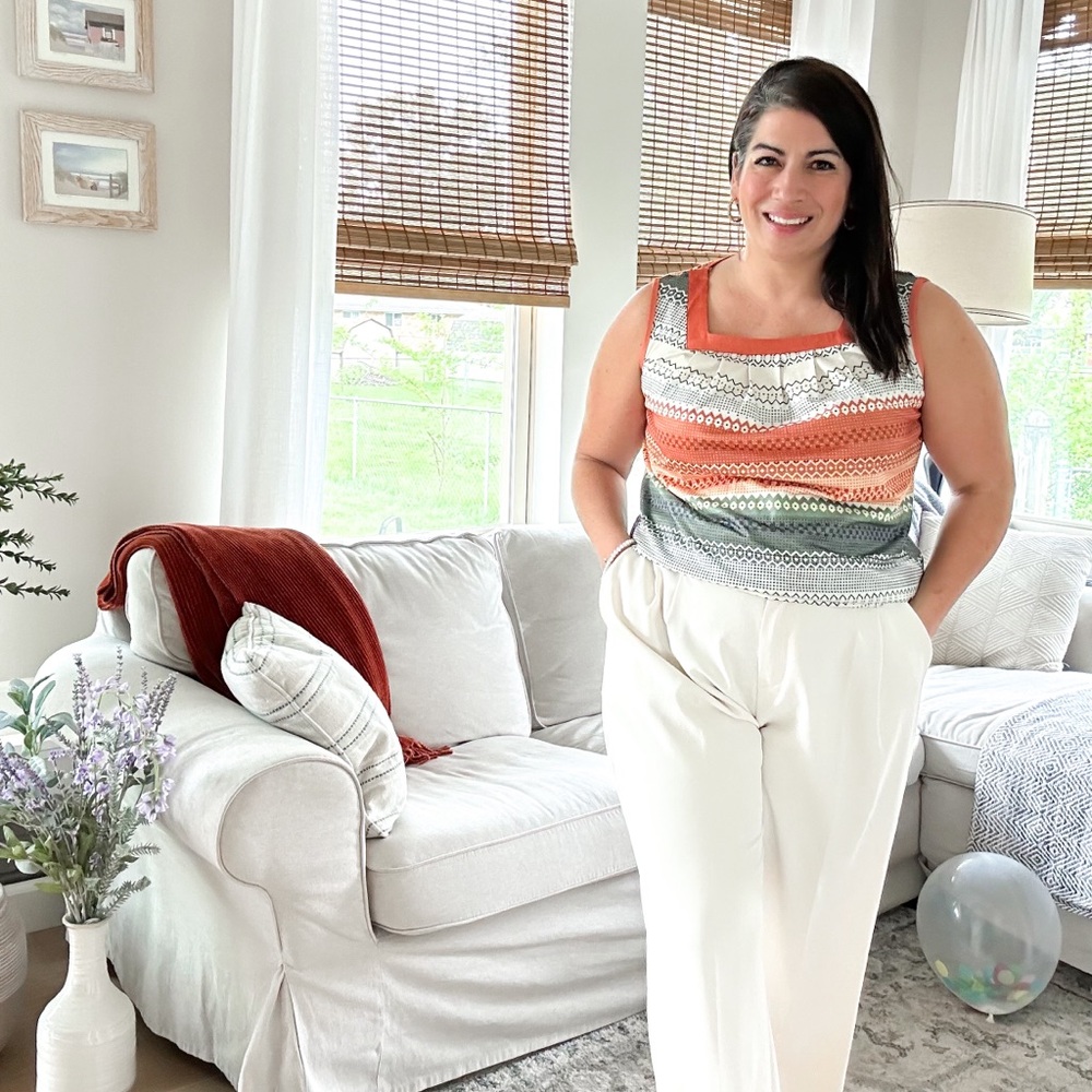 Square Neck Pleated Sleeveless blouse. flattering and comfortable material